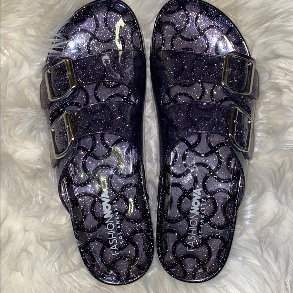 Fashion Nova glitter jelly slides